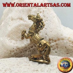 Rampant horse sculpture with saddle and reins decorated in brass (small)