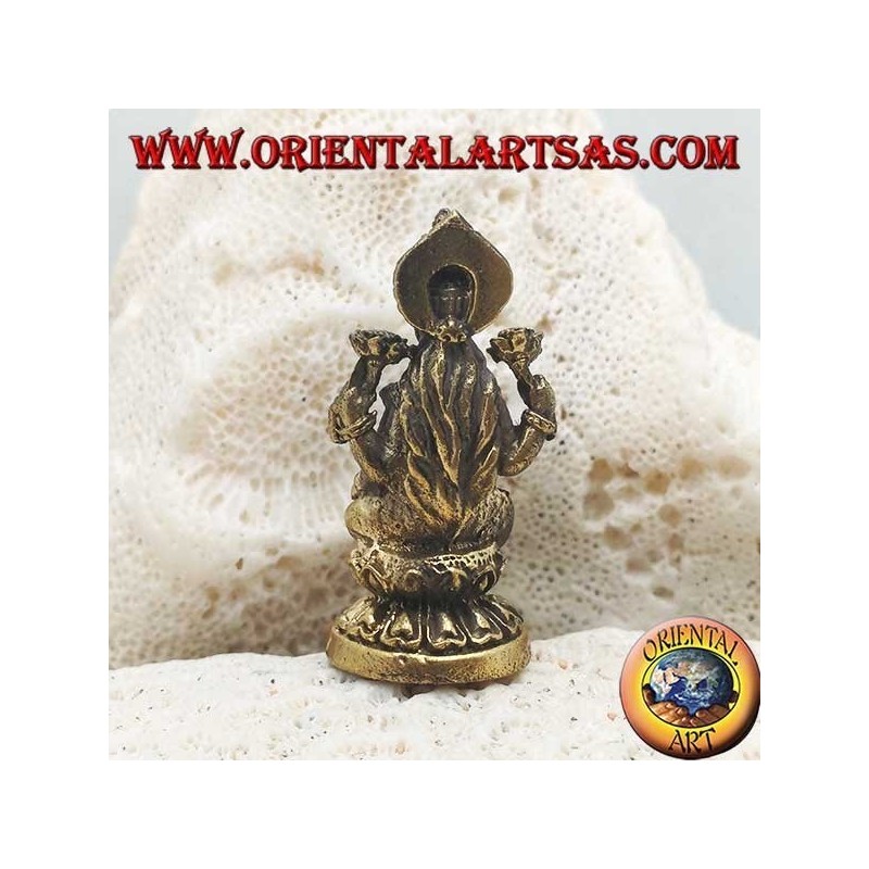 Buddha-Skulptur "Varada Mudra - Symbol für Opfergabe, Begrüßung, Nächstenliebe" mit Messinghalo (klein)