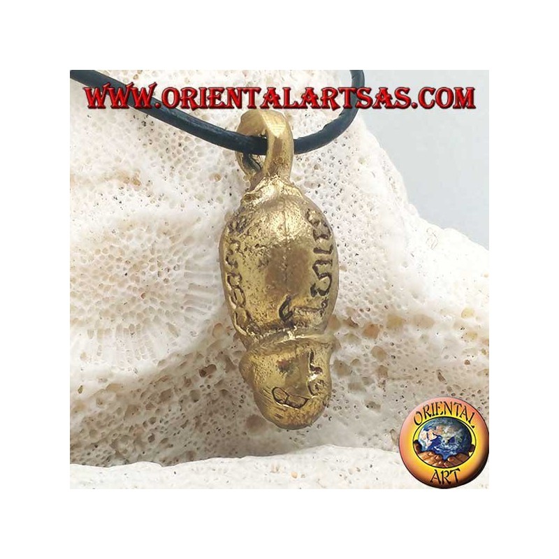 Escultura colgante de latón con forma de falo "símbolo de fertilidad" con escritos hindúes grabados (pequeño)