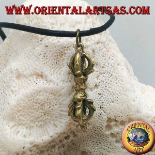 Colgante de latón con forma de símbolo "Vajra" o "Dorje" de relámpago y diamante (pequeño)