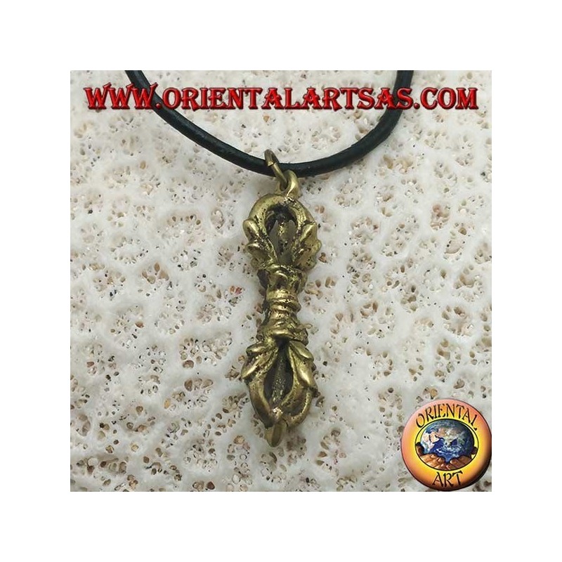 Colgante de latón con forma de símbolo "Vajra" o "Dorje" de relámpago y diamante (pequeño)