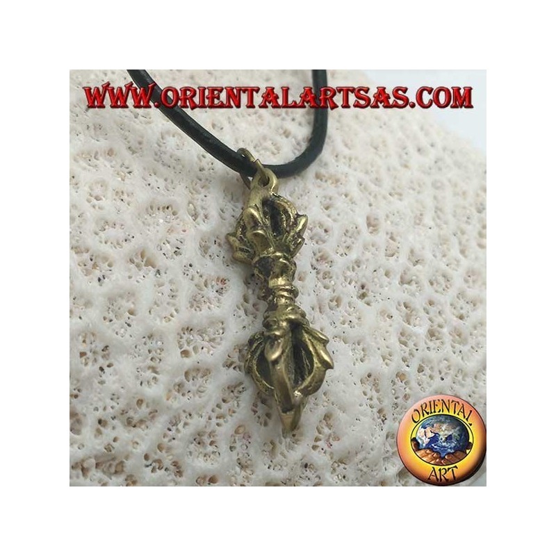 Sculpture pendentif en laiton en forme de symbole "Vajra" ou "Dorje" de la foudre et du diamant (petit)