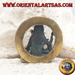 Buddha sculpture "Bhumisparsha Mudra - Subduing the demon Mara" in the brass circle (small)
