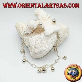 Bracelet de cheville en argent avec cloches suspendues et disques alternés