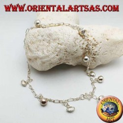 Bracelet de cheville en argent avec alternance de cloches et de coquilles suspendues