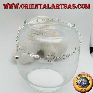 Cavigliera in argento con stelle traforate e spirali alternate e un campanellino
