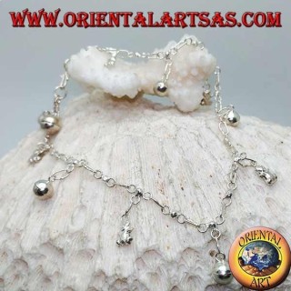 Silver anklet with teddy bears and alternating hanging bells