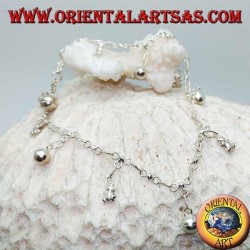 Bracelet de cheville en argent avec ours en peluche et cloches suspendues alternées
