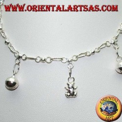 Bracelet de cheville en argent avec ours en peluche et cloches suspendues alternées