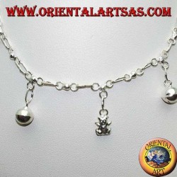 Silver anklet with teddy bears and alternating hanging bells
