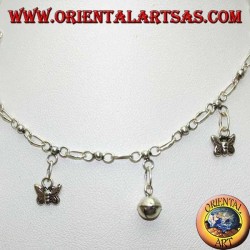 Silver anklet with butterflies and alternating hanging bells