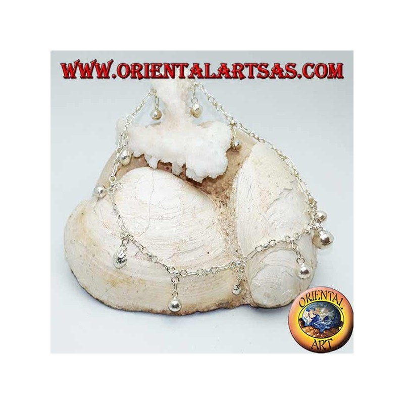 Silver anklet with strawberries and alternating hanging bells