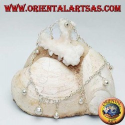 Silver anklet with strawberries and alternating hanging bells