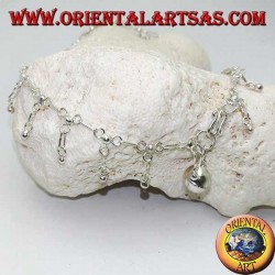 Bracelet de cheville en argent avec boules suspendues et cloche