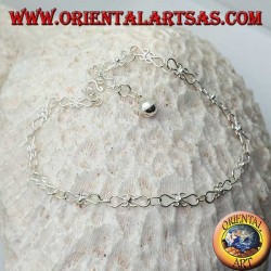 Curved knitting silver anklet with a bell