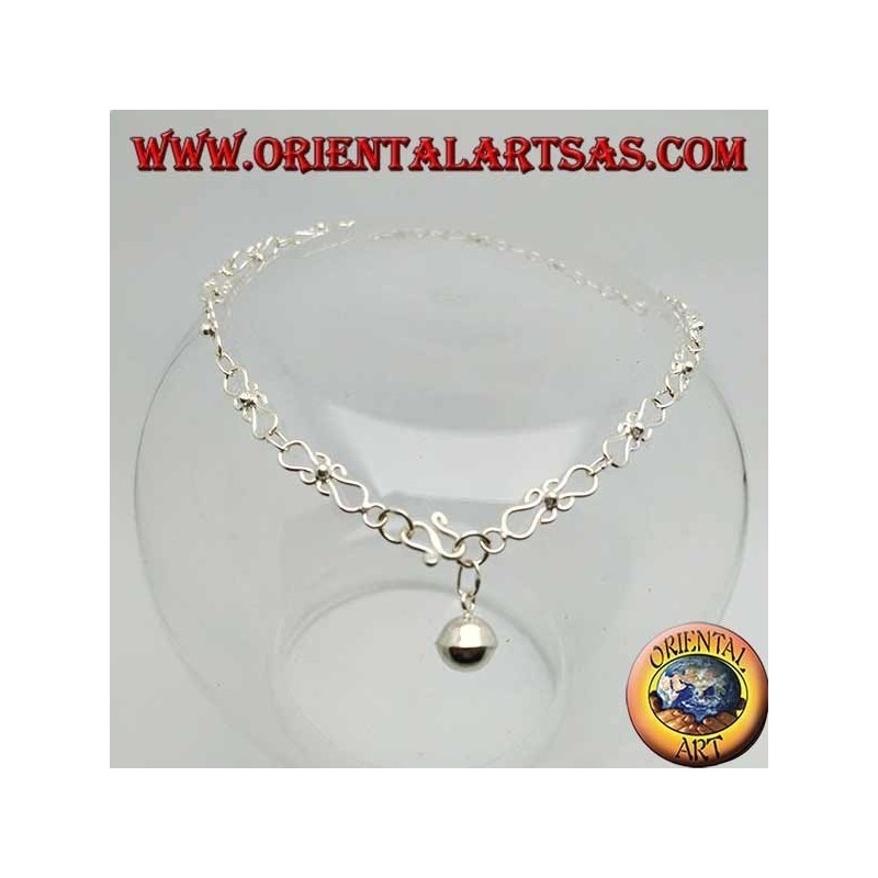 Bracelet de cheville courbe en argent avec une cloche