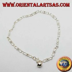 Curved knitting silver anklet with a bell