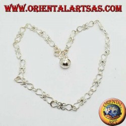 Curved knitting silver anklet with a bell