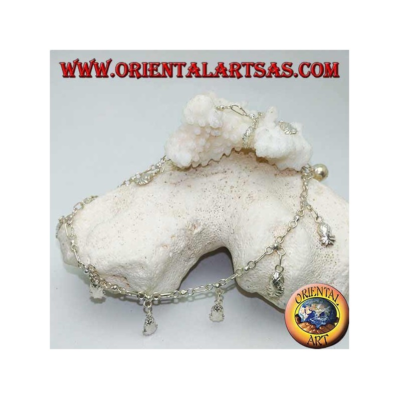 Silver anklet with hanging pineapples and a bell