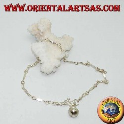 Knitted silver anklet with smooth inserts and a bell
