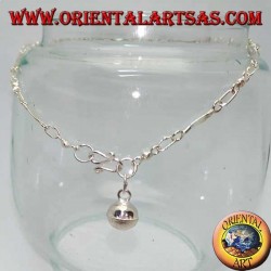 Bracelet de cheville en argent tricoté avec insertions lisses et cloche