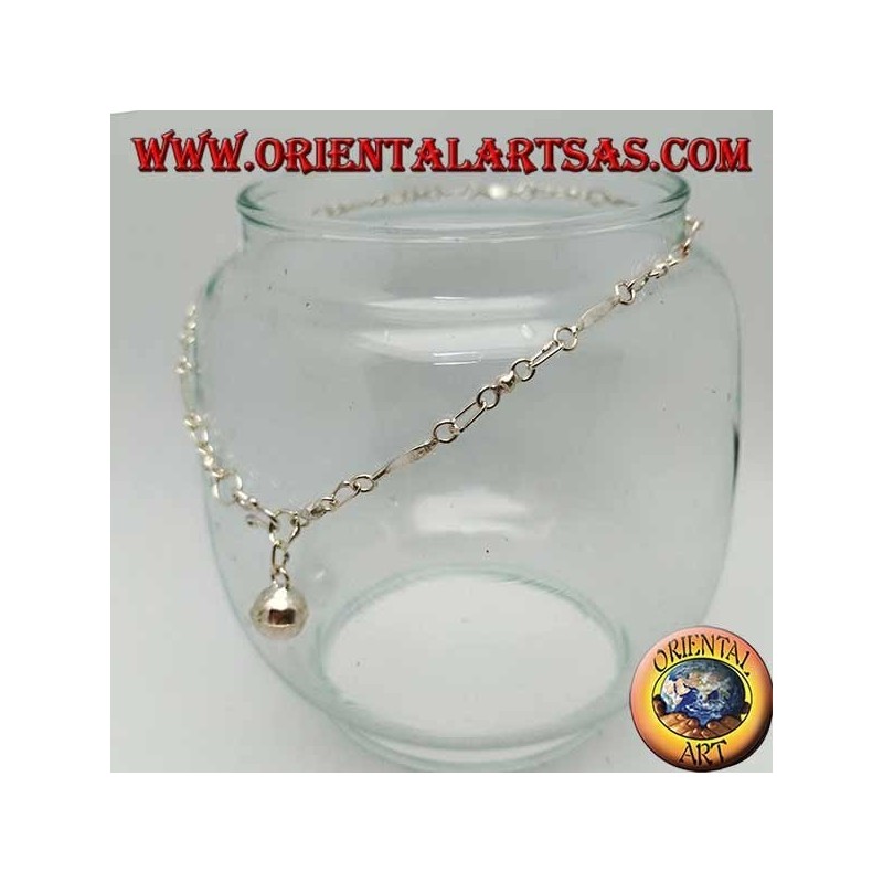 Bracelet de cheville en argent tricoté avec insertions lisses et cloche