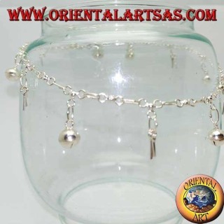 Cavigliera in argento con chiavi e campanelli pendenti alternati