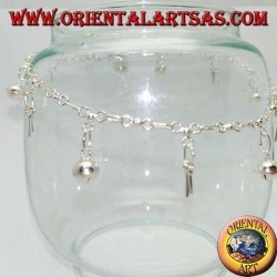 Silver anklet with alternating hanging keys and bells