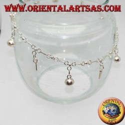 Silver anklet with alternating hanging keys and bells