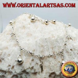 Bracelet de cheville en argent avec alternance de clés suspendues et de cloches