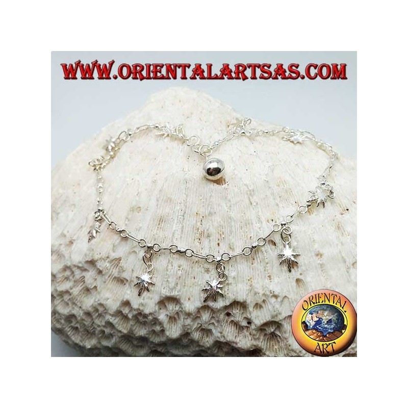 Silver anklet with hanging marijuana leaves and a bell