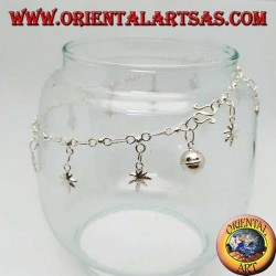 Silver anklet with hanging marijuana leaves and a bell