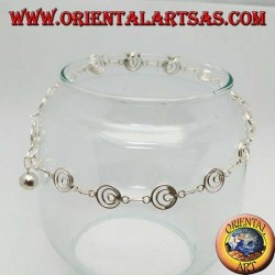 Silber Fußkettchen mit großem Spiralgitter und einer Glocke
