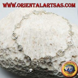 Bracelet de cheville en argent avec un grand filet en spirale et une cloche