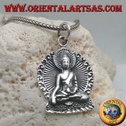 Silver Buddha pendant in "Bhumisparsha Mudra" position with halo in the disk