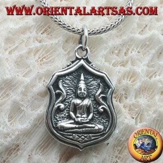 Silberner Buddha-Anhänger "Dhyana Mudra", Symbol der Meditation "auf dem Bild mit Schriften auf der Rückseite