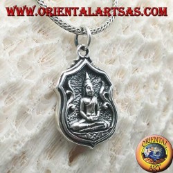 Silberner Buddha-Anhänger "Dhyana Mudra", Symbol der Meditation "auf dem Bild mit Schriften auf der Rückseite