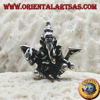 Ciondolo in argento tridimensionale Ganesh "il Dio elefante" seduto, in posizione di equilibrio/bilancia