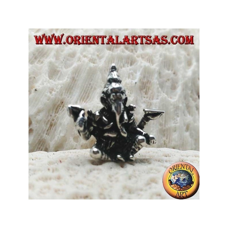 Three-dimensional silver pendant Ganesh "the elephant God" seated, in a position of balance / balance