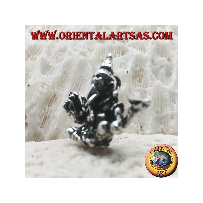 Ciondolo in argento tridimensionale Ganesh "il Dio elefante" seduto, in posizione di equilibrio/bilancia