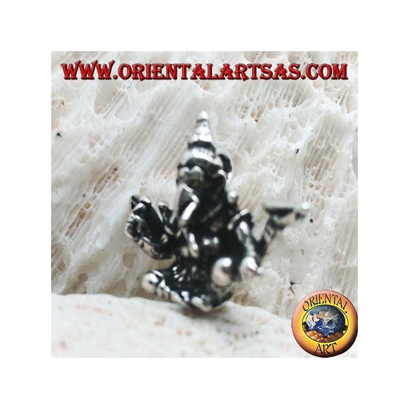 Ciondolo in argento tridimensionale Ganesh "il Dio elefante" seduto, in posizione di equilibrio/bilancia