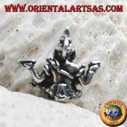 Pendentif en argent tridimensionnel Ganesh "le dieu éléphant" assis, en position d'équilibre / équilibre