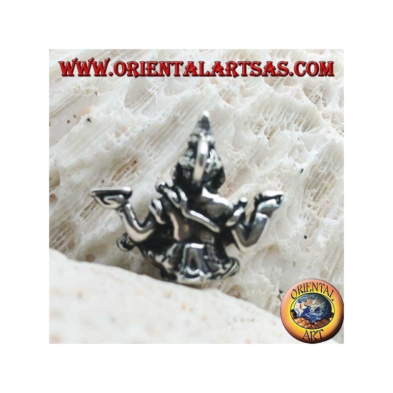 Three-dimensional silver pendant Ganesh "the elephant God" seated, in a position of balance / balance