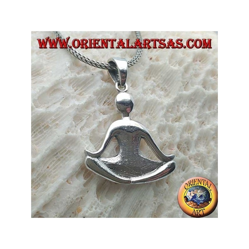 Pendentif en argent "essentiel" lisse, Bouddha assis en méditation