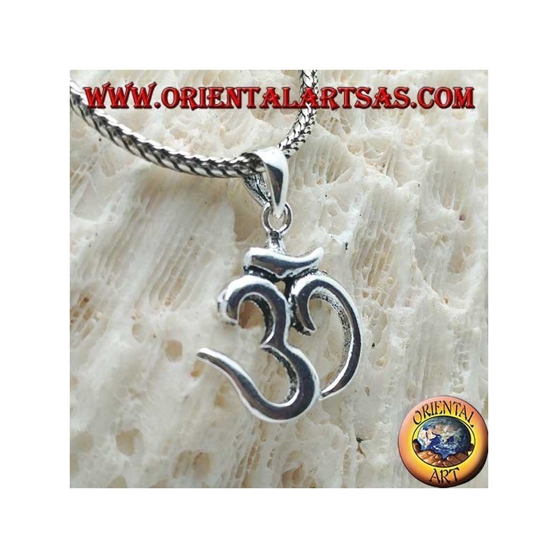 Ciondolo in argento liscio a forma di ॐ om (sacro  mantra induista)
