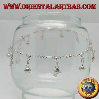 Bracelet de cheville en argent avec dauphin et cloche suspendue alternée