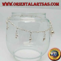 Bracelet de cheville en argent avec des dauphins suspendus et une cloche