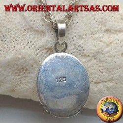 Silver pendant with oval cabochon carnelian surrounded by diskette studs