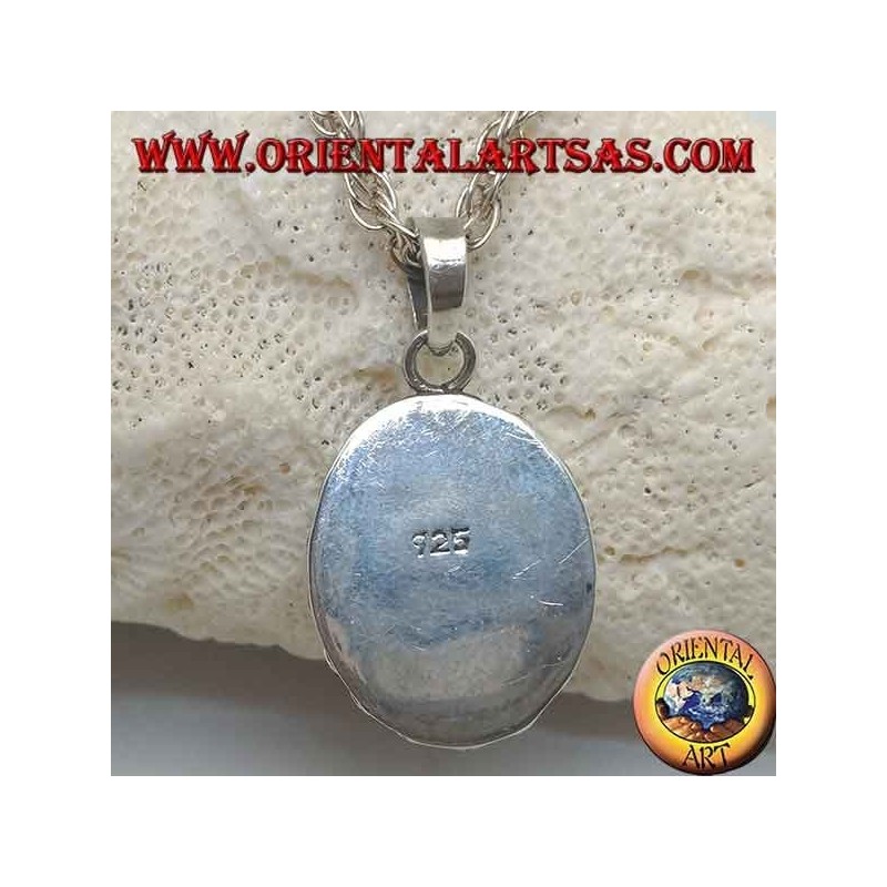 Silver pendant with oval cabochon carnelian surrounded by diskette studs