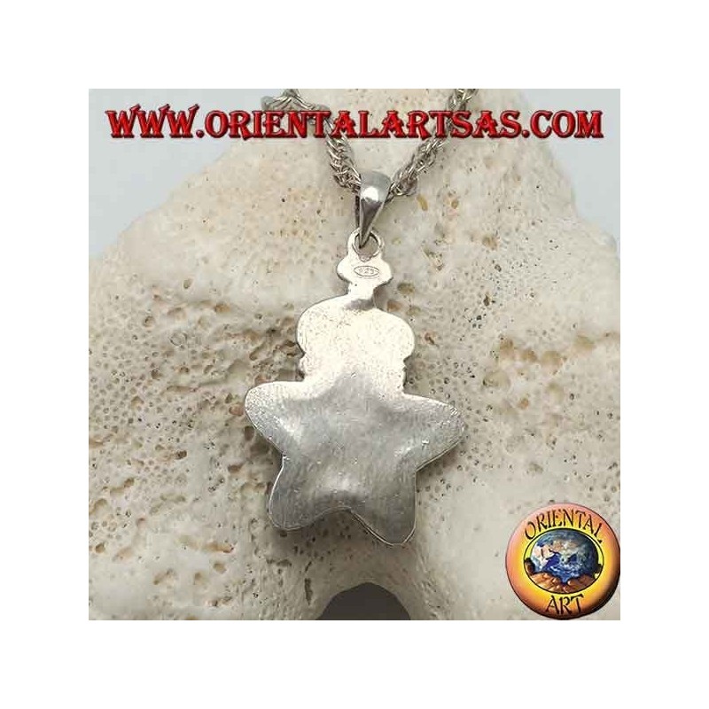 Ciondolo in argento stella incoronata con turchese tibetano e corallo tondo al centro